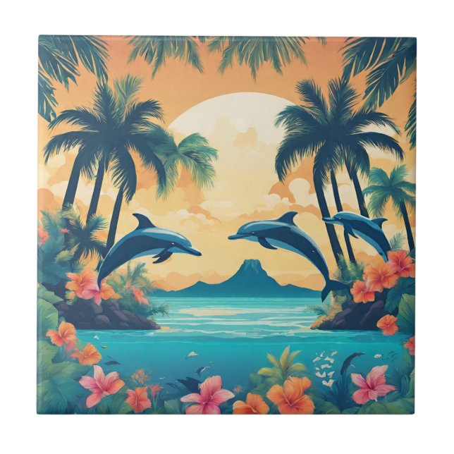 Perfect Tropical Paradise Sunset  Ceramic Tile (Front)