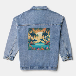 Perfect Tropical Paradise Sunset Denim Jacket