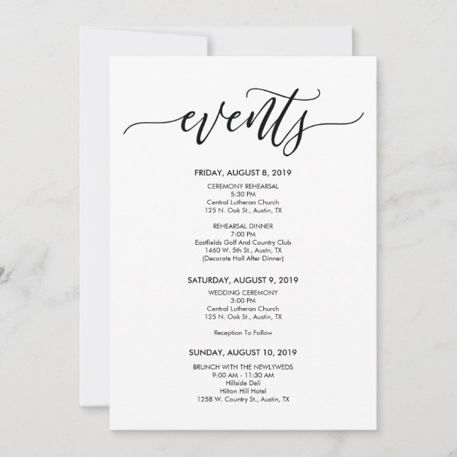 Perfect Wedding Timeline / Itinerary Card (Front)