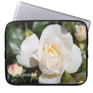 Perfect white rose flowers laptop case. with name. sleeve