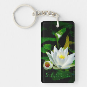 Perfect White Water Lily and Bud Key Ring
