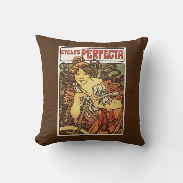 Perfecta Bicycles with Woman Advertisement Poste Cushion (Front)