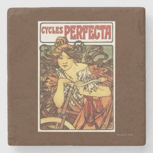 Perfecta Bicycles with Woman Advertisement Poste Stone Coaster