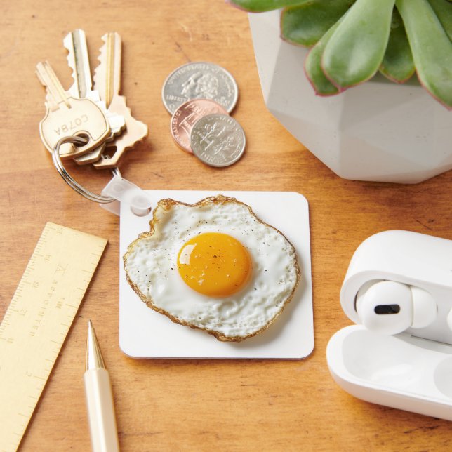 Perfectly Fried Egg with Crisp Edges and Golden Yo Key Ring (Desk)