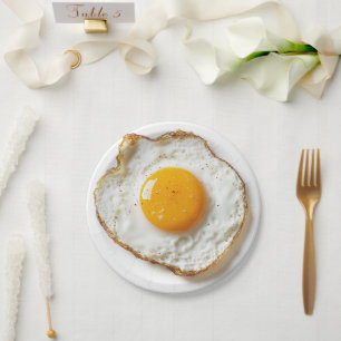 Perfectly Fried Egg with Crisp Edges and Golden Yo Paper Plate