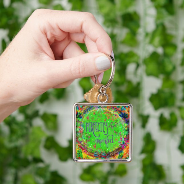 Perfectly Imperfect Fun Floral Green  Inspirivity Key Ring (Hand)