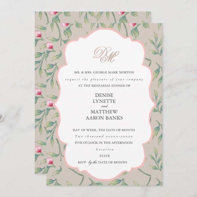 Perfectly Pale and Gossamer Pink Rehearsal Dinner Invitation (Front/Back)