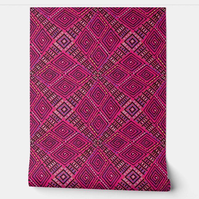 Perfectly Pink Mud Cloth Inspired Beautiful Wallpaper (Unrolling)