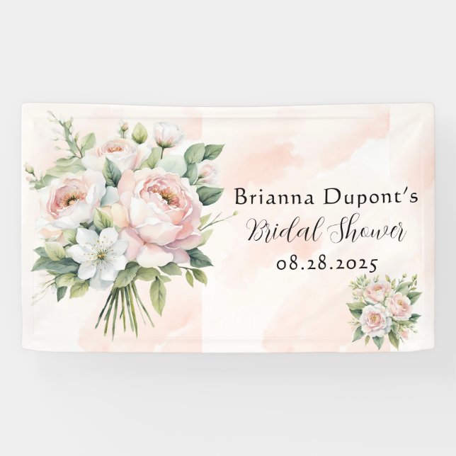 Perfectly Pink Peach Peony Floral Bridal Shower Banner (Horizontal)
