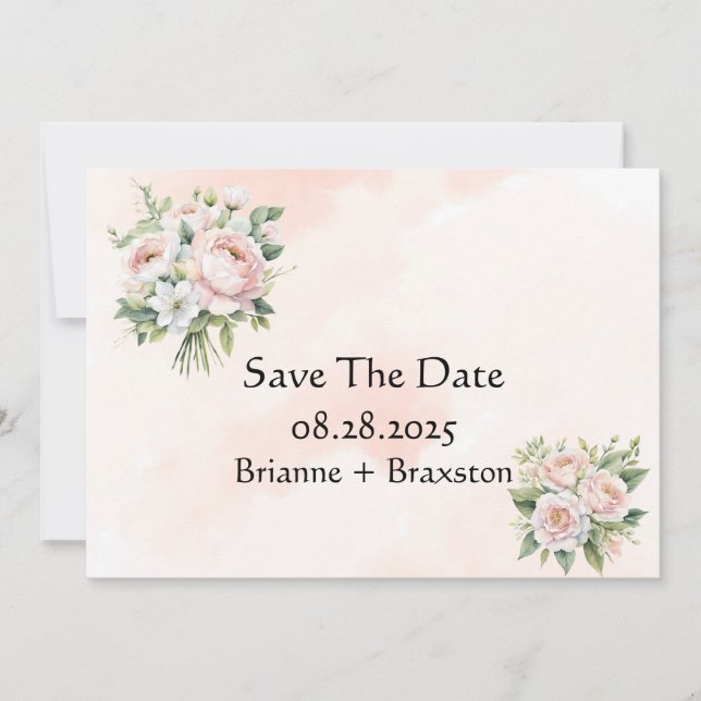 Perfectly Pink Peony Floral Save The Date Cards (Front)