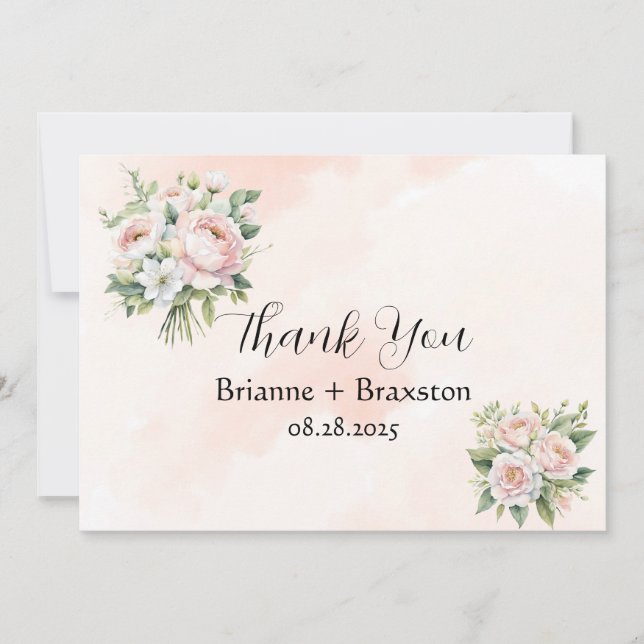 Perfectly Pink Peony Floral Thank You Cards (Front)