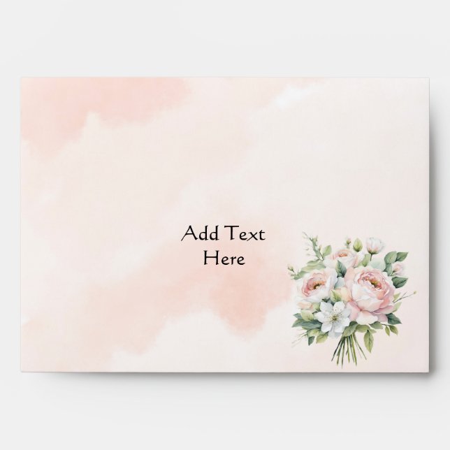 Perfectly Pink Watercolor Peony Floral Wedding Envelope (Front)