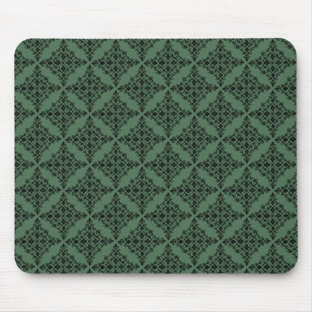 Perfectly Polished Damask Mousepad, Green Mouse Pad (Front)