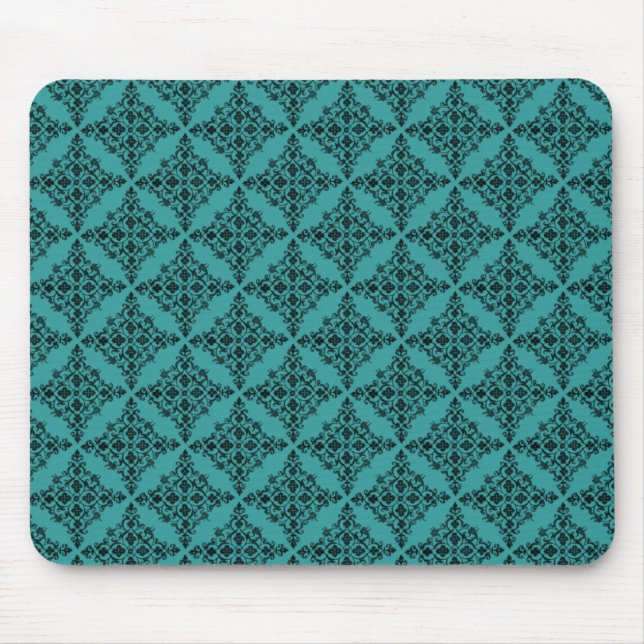 Perfectly Polished Damask Mousepad, Teal Mouse Pad (Front)