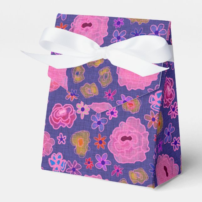 Perfectly Pretty Pink and Periwinkle Flowers Favour Box (Front Side)
