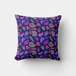 Perfectly Pretty Purple Paisley on Black Cushion
