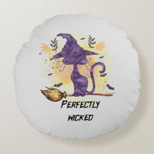 Perfectly Wicked - Black Witch Cat Round Cushion
