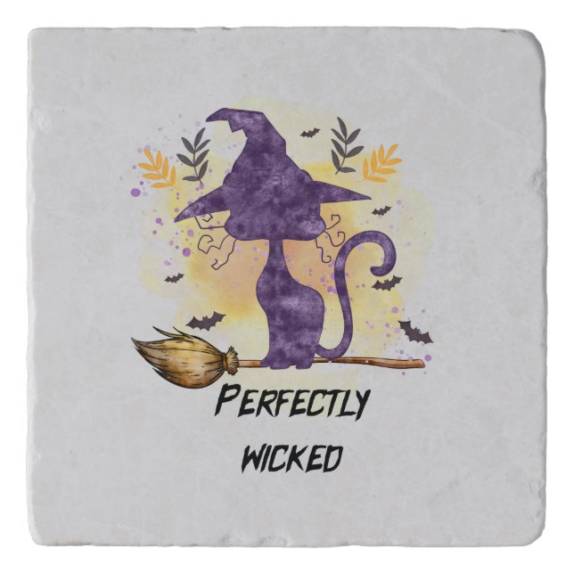 Perfectly Wicked - Black Witch Cat Trivet (Front)