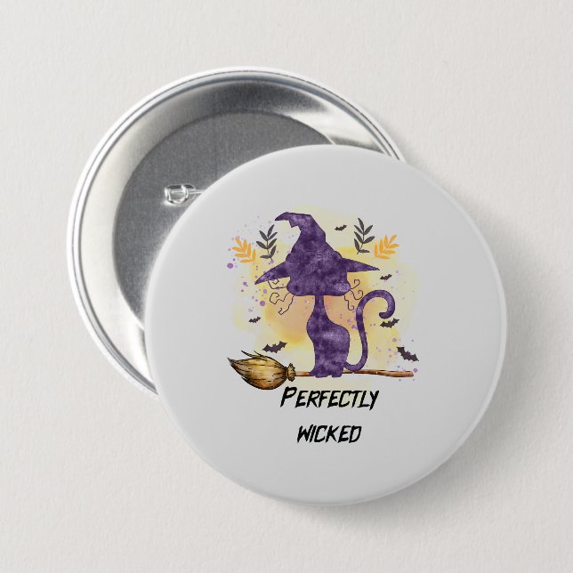 Perfectly Wicked – Purple Witch Cat Silhouette 7.5 Cm Round Badge (Front & Back)