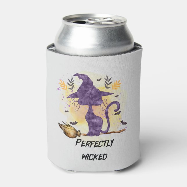 Perfectly Wicked – Purple Witch Cat Silhouette Can Cooler (Can Front)