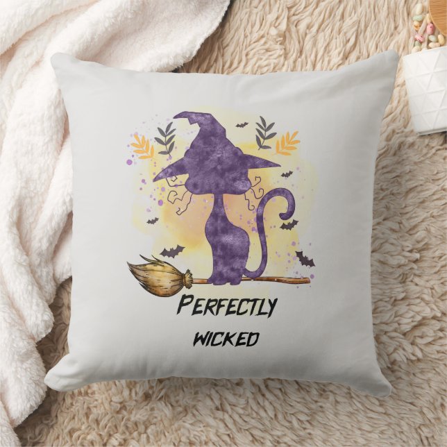 Perfectly Wicked – Purple Witch Cat Silhouette Cushion (Blanket)
