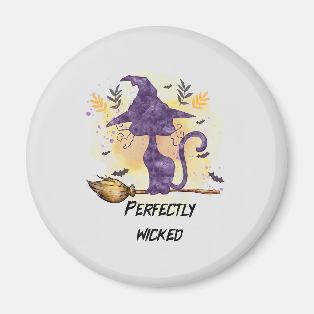 Perfectly Wicked – Purple Witch Cat Silhouette Magnet (Front)