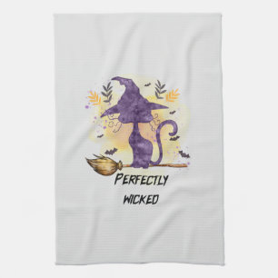 Perfectly Wicked – Purple Witch Cat Silhouette Tea Towel
