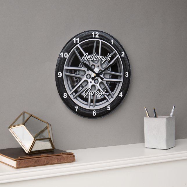 Performance Car Tire Personalised Large Clock (Office)