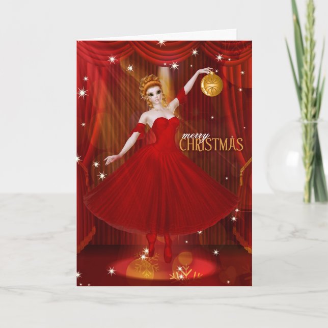 Performing Arts Ballerina Seasonal in Red Holiday Card (Front)