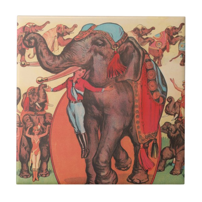 Performing Elephants With Women And Trainer. Ceramic Tile (Front)