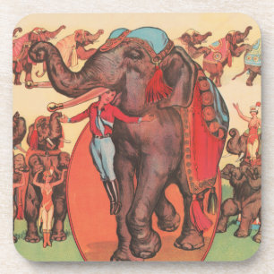 Performing Elephants With Women And Trainer. Coaster