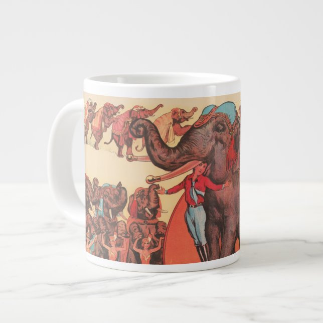 Performing Elephants With Women And Trainer. Large Coffee Mug (Front Left)