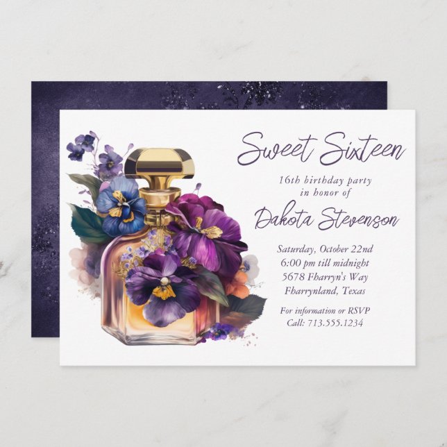Perfume and Morning Glory Flowers | Sweet 16 Party Invitation (Front/Back)
