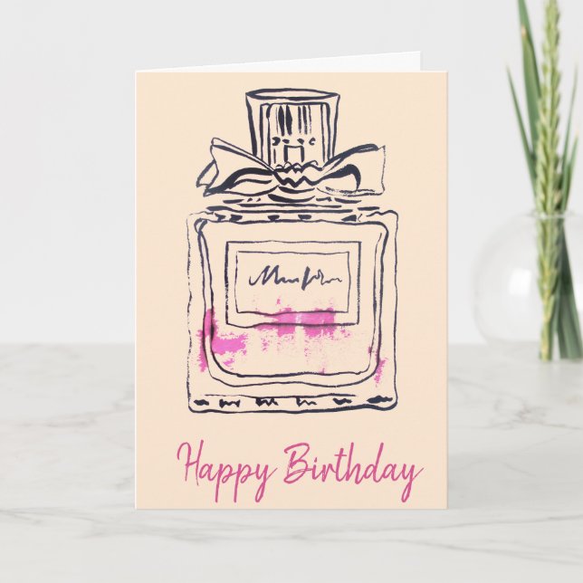 Perfume bottle fashion watercolour birthday card (Front)