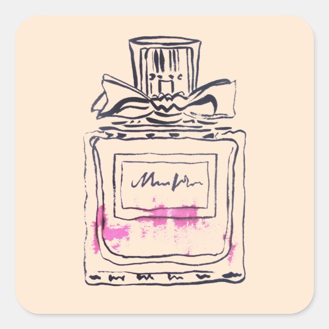 Perfume bottle fashion watercolour illustration square sticker (Front)