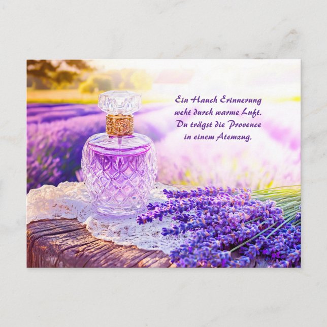 Perfume Bottle in Blooming Lavender Field Holiday Postcard (Front)