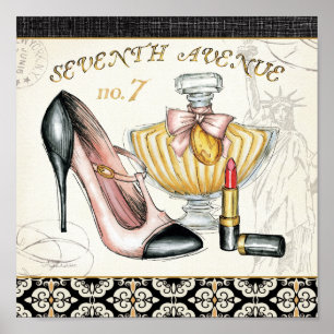 Perfume, Red Lipstick, and a High Heeled Shoe Poster