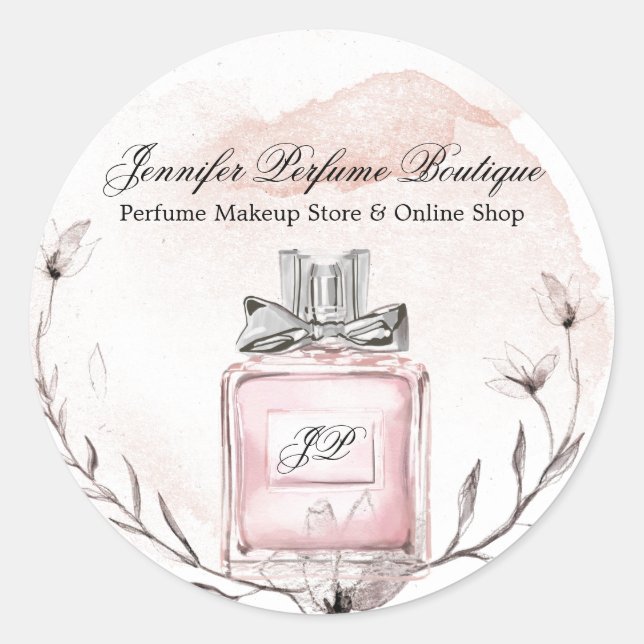 Perfume Watercolor Floral Elegant Classic Round Sticker (Front)