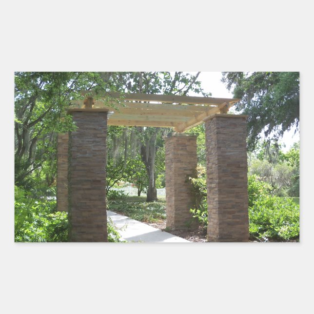 pergola on a path rectangular sticker (Front)