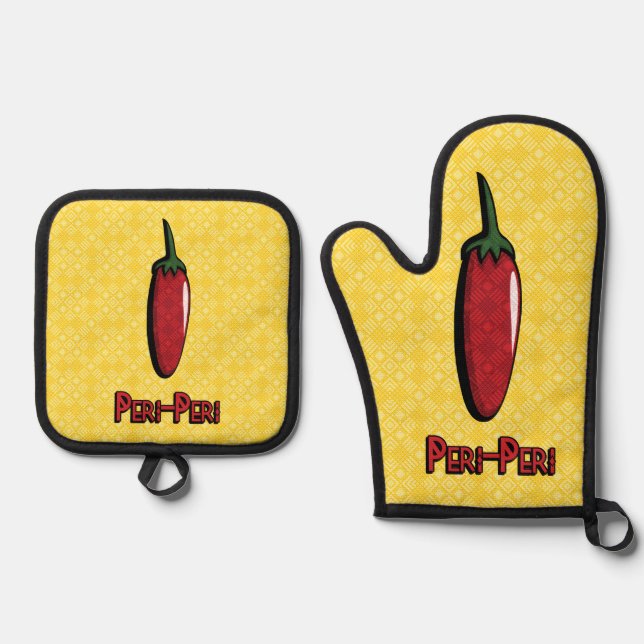 Peri-Peri Chilli Pepper Oven Mitt & Pot Holder Set (Front)