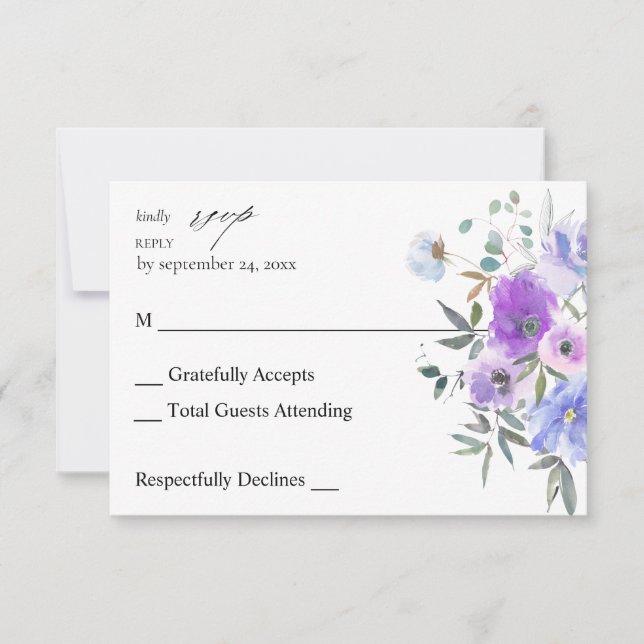 Peri & Purple Floral no Meal RSVP Card (Front)
