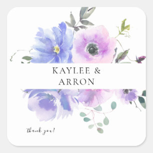 Peri & Purple Floral Thank You Square Sticker
