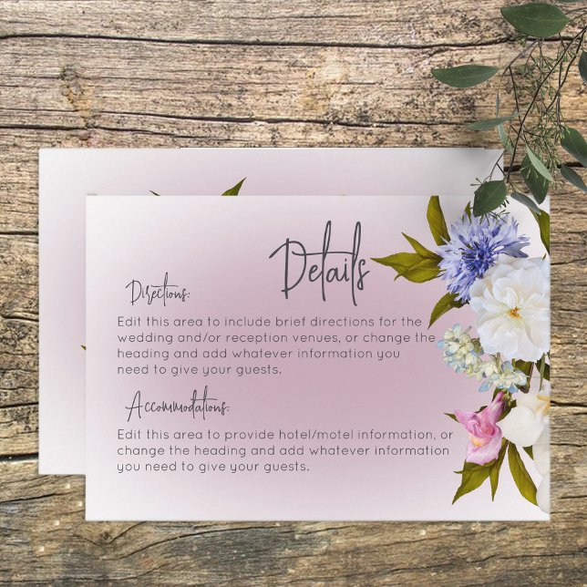 Peri White Mauve Floral Modern Details Enclosure Card (Creator Uploaded)