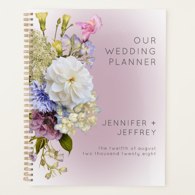 Peri White Mauve Floral Modern Wedding Planner (Front)
