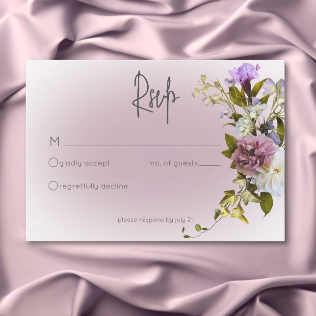 Peri White Mauve Floral Modern Wedding RSVP Card (Peri White Mauve Floral Modern Wedding RSVP Card)