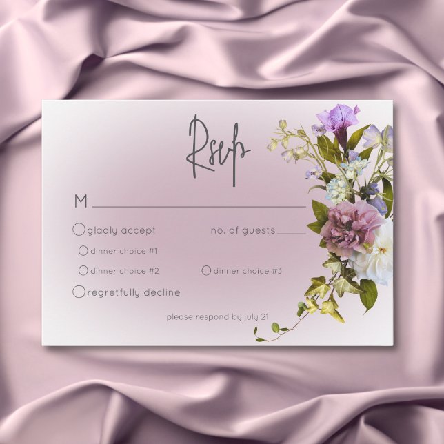 Peri White Mauve Floral Modern Wedding RSVP Card (Peri White Mauve Floral Modern Wedding RSVP Card)