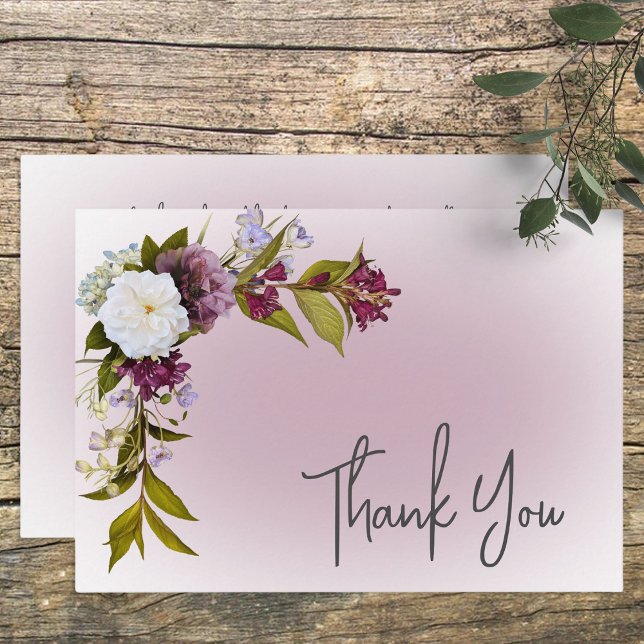 Peri White Mauve Floral Modern Wedding Thank You Card (Creator Uploaded)