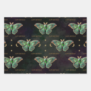 Peridot August Birthstone Moth Happy Birthday  Wrapping Paper Sheet