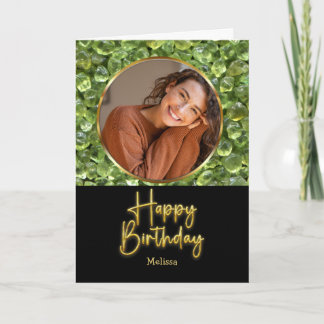 Peridot Birthstone Gold Script Photo Birthday Card