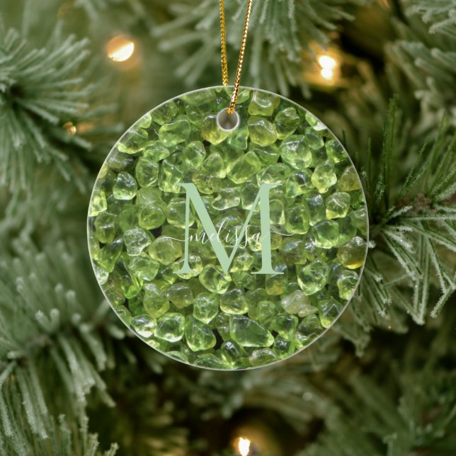 Peridot Birthstone Monogram Personalised Name Ceramic Ornament (Tree)